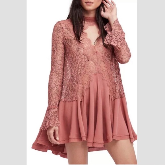 Free People Dresses & Skirts - NWT Free People Tell Tale Lace Tunic Dusty Mauve